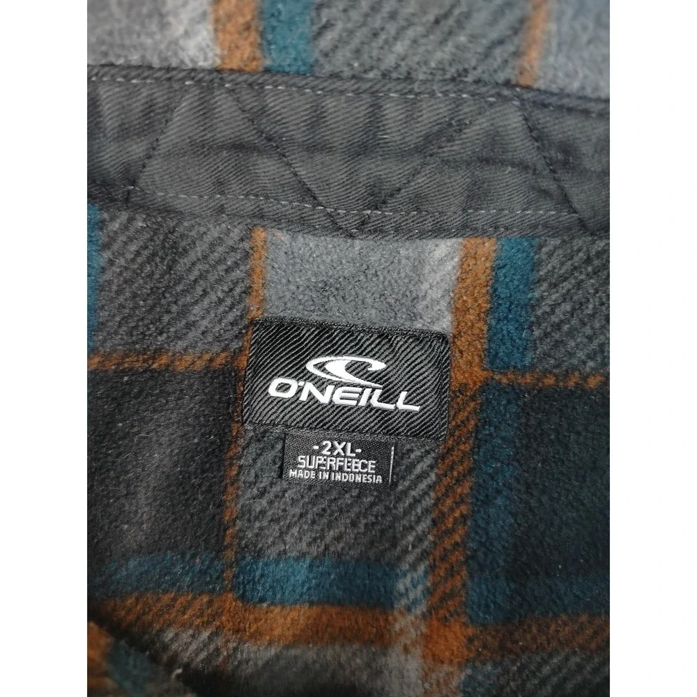 O'Neill Shirt Mens 2XL Gray Plaid Superfleece Snap Front Fleece Casual Outdoor